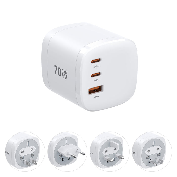 Mukiya 360° Rotating 4-in-1 Universal Travel Charger | 70W GaN