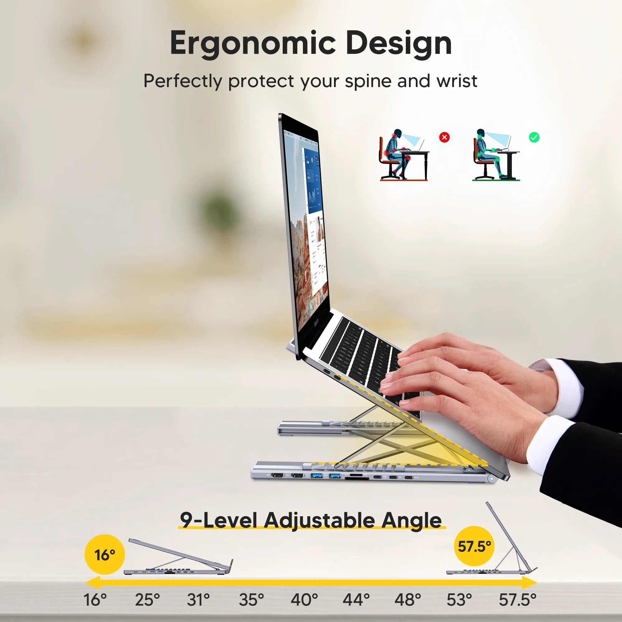 Ergonomic Height Adjustable Laptop Stand for Improved Posture and Neck Comfort